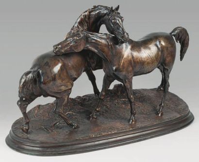 MÈNE Pierre Jules, 1810 -1879 Groupe de chevaux arabes, accolade n° 2, 1851 Groupe...