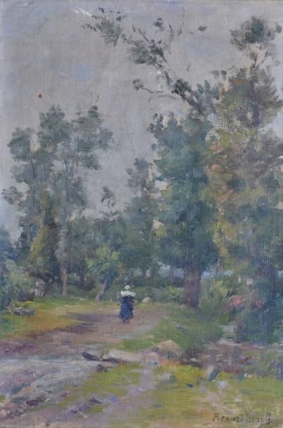 RENARD-BRAULT Henri C., né en 1859 Paysanne au chemin Huile sur toile (griffures),...