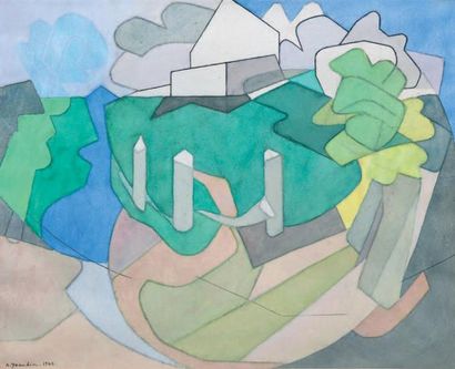 BEAUDIN André, 1895 -1979 Composition au paysage, 1943 Aquarelle, signée et datée...