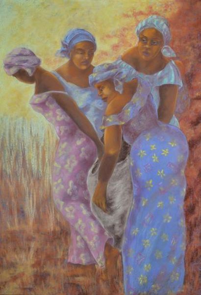 BERNAUDIN Armelle, XXe-XXIe siècles Quatre africaines Pastel, signé en bas à gauche....