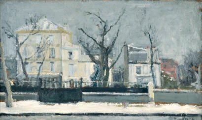 BRIANCHON Maurice, 1899 -1979 La Neige à Neuilly, 1930 Huile sur carton, signé et...