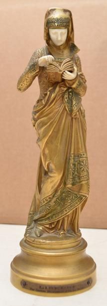 CARRIER-BELLEUSE, 1824 -1887 Liseuse Sculpture en bronze doré (traces de poly - chromie),...