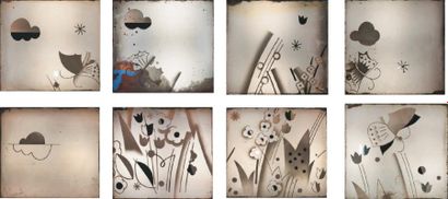 Max INGRAND (1908-1969) Suite de onze panneaux en verre à décor églomisé, huit de...