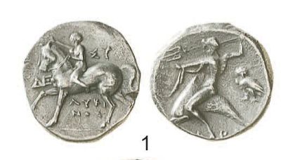 null GRECE. Calabre, Tarente (281 - 272). Statère au cavalier nu couronnant son cheval....