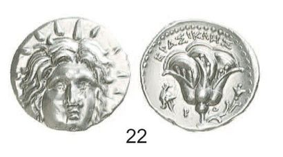 null GRECE. Carie, Rhodes (333 - 166). Didrachme à la tête radiée de face d'Hélios...