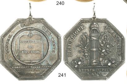 null DIRECTOIRE (1795- 1799). Médaille en argent, à bélière, du conseil des Cinq...