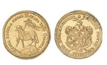 null ALLEMAGNE, Nuremberg. Demi ducat d'or au mouton portant l'étendard PAX (1700...
