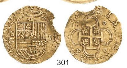 null ESPAGNE, Philippe II (1556 - 1598). Deux escudos d'or non daté. Accident (coup...