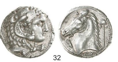 null GRECE. Carthage (410 - 310). Tétradrachme siculo-punique à la tête d'Héraklès...