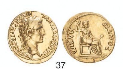 null ROME. Auguste (27 av. - 14). Aureus de Lyon. R / Livie assise. C 222. TB, traces...
