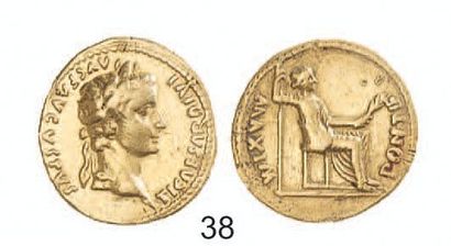 null ROME. Tibère (14 - 37). Aureus de Lyon. R / Livie assise. C 15. TB, traces de...