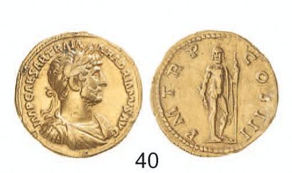 null ROME. Hadrien (117-138). Aureus de Rome. R/Jupiter nu debout, une toge sur l'épaule....