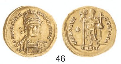 null BYZANCE. Anastase (491 - 518). Solidus de Constantinople. R /Victoire tenant...