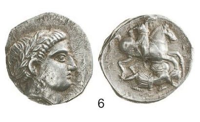 null GRECE. Péonie, Patraos (340 - 315). Tétradrachme à la tête laurée et au cavalier...