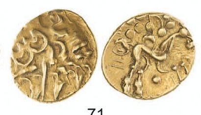 null ATREBATES (Belgium). Statère d'or (6,40 g) au visage stylisé. R /Globule sous...