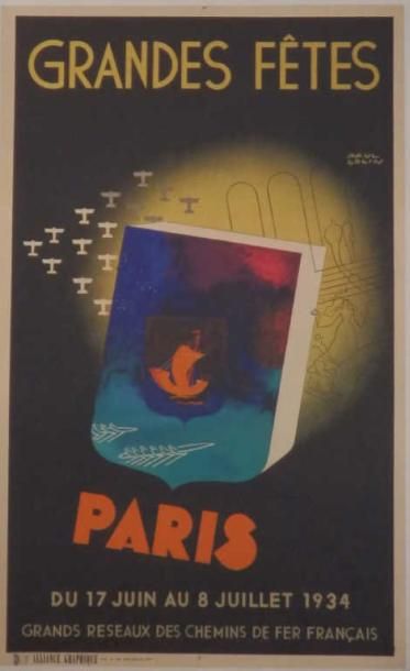 COLIN PAUL Grandes Fêtes Paris 1934 entoilée très bon état 61 x 98 cm