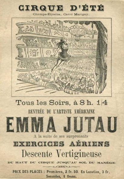 null Cirque d'été "Emma Jutau" artiste américaine 1878 entoilée 16 x 23 cm