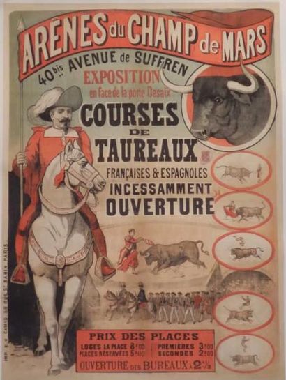null Arènes du Champ de Mars 1889 entoilée bon état (restaurations) 92 x 125 cm