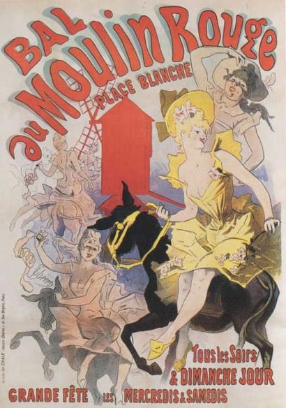 CHERET Jules Bal du Moulin Rouge 1892 entoilée bon état 87 x 124 cm