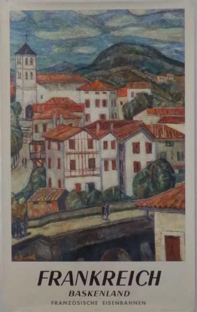 DUREL A "Village basque" 1959 non entoilée 62 x 100/cm