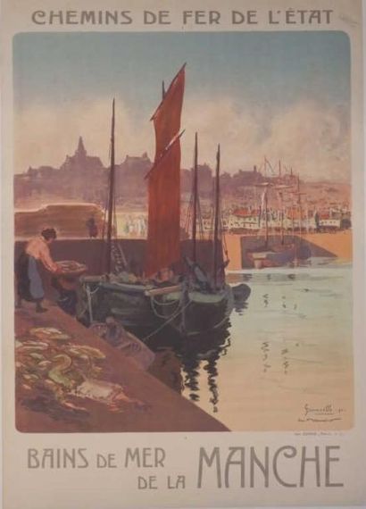 MEUNIER GEORGES Bains de mer Granville 1921 entoilée très bon état 74 x 110/cm