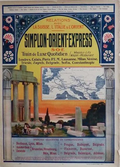PINCHON Simplon Orient-Express train de luxe wagons-lits 6 exemplaires non entoilée...