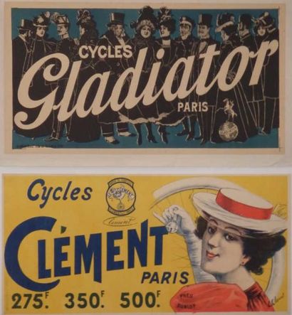 null 2 Affichettes Cycles Gladiator et Cycles Clément (CLOUET) entoilées très bon...