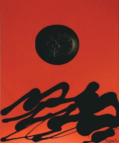 KUJAWA Alain, né en 1953 Soleil noir Peinture glycéro sur toile, signée en bas à...