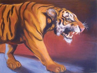 MILO, MILOVANOVIC Stevan dit, né en 1949 Le Tigre Huile sur toile, signée en bas...