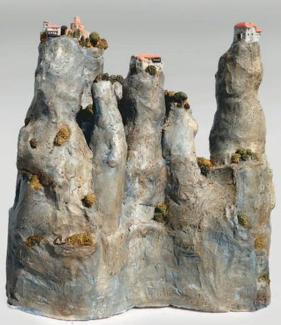 MOUSSETTE Nicolas, né en 1972 Les météores Sculpture en terre cuite peinte, signée,...