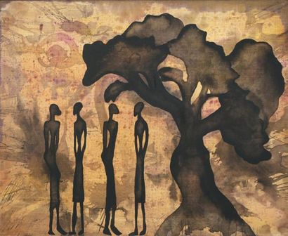 GARAY Marilyne, née en 1975 Coeur Baobab Encres sur toile, signée à droite, 50 x...