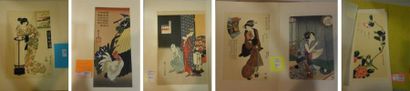 null Lot de six reproductions d'estampes par Eisen, Eiri, Hiroshige, Kunisada. Japon,...