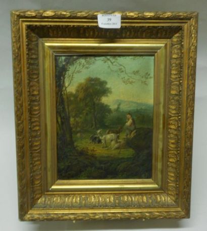 BRUNNER Georg (Darmstadt 1804 -1882) Le petit pâtre Huile sur toile. Signée en bas...