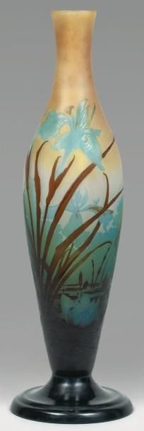 Emile GALLE (1846 -1904) Grand vase à corps ovoïde et col resserré sur talon débordant....