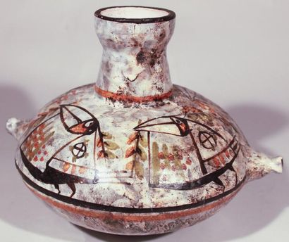 BAUDOIN Joël (Né en 1931) Vase à décor d'oiseaux. Terre rouge, signature manuscrite...