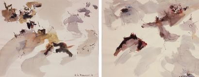DE BEAUVOIR Hélène (1910 - 2001) Lot de deux dessins abstraits. Aquarelle et encre,...