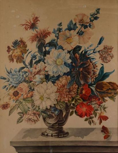BAUDRY A., XIXe siècle Bouquet, 1840 Aquarelle (insolation et petites rousseurs),...