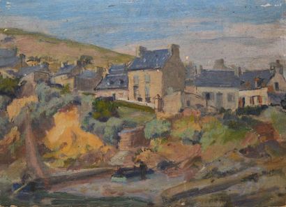 CAPGRAS Georges, 1866-1947 Village breton Huile sur panneau (petits accidents), trace...