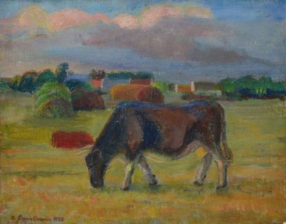 CYANKIEWICZ Zladislaw, 1912-1981 Vache au pâturage, 1938 Huile sur toile, signée...