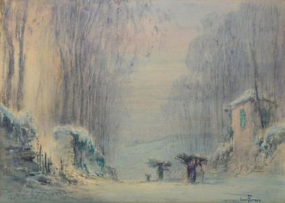 FOREAU Henri, 1866-1938 Retour des fagotières en hiver Aquarelle (piqûres), signée...