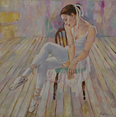 HAROUTIOUNIAN Hovhannes. né en 1950 Ballerine à la chaise Peinture sur toile, signée...