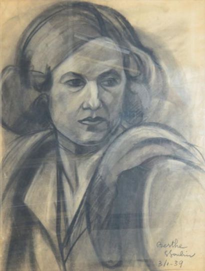 JOUBIN Georges, 1888-1983 Portrait de Berthe, 3 janvier 1939 Fusain et estompe sur...