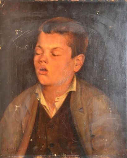 LEMBEYE Etienne, XIXe-XXe siècle Garçon endormi, 1896 Huile sur panneau (accidents...