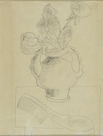 MARYAN (1927-1977) Bouquet et peigne Crayon noir et estompe (traces de plis et petits...