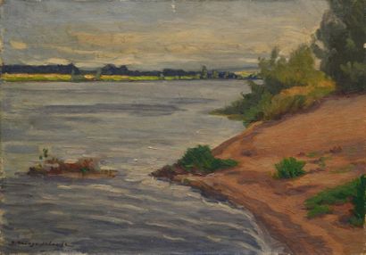 RAINGO-PELOUSE Germain, 1893-1963 Les berges du fleuve Huile sur toile (petits manques),...