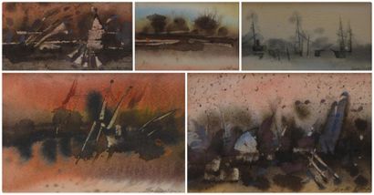 SAVELIEV Slava, né en 1944 Paysages Cinq aquarelles gouachées, signées et datées...