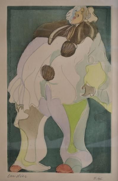 LANDIER Henri, Né en 1935 Le Pierrot débonnaire, 1990 Eau-forte en couleurs, n°X/XXV...