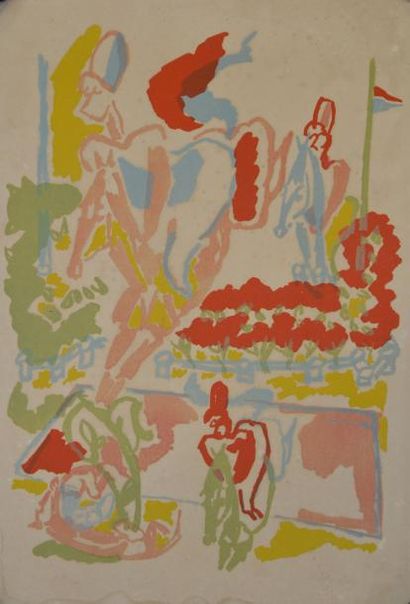 LAPICQUE Charles, 1898-1988 Le saut d'obstacle Sérigraphie ou lithographie en couleurs...