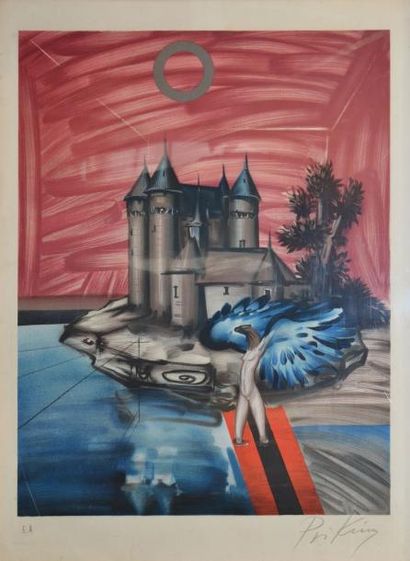 PRIKING Franz, 1929-1979 Créature au château Lithographie en couleurs EA, signée...