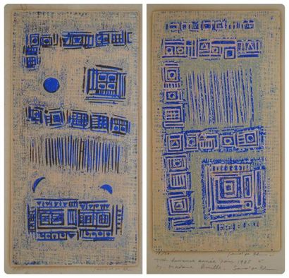 RHEE Seund Ja, né en 1918 Sans titre, 1965 Deux gravures en couleurs (rousseurs),...